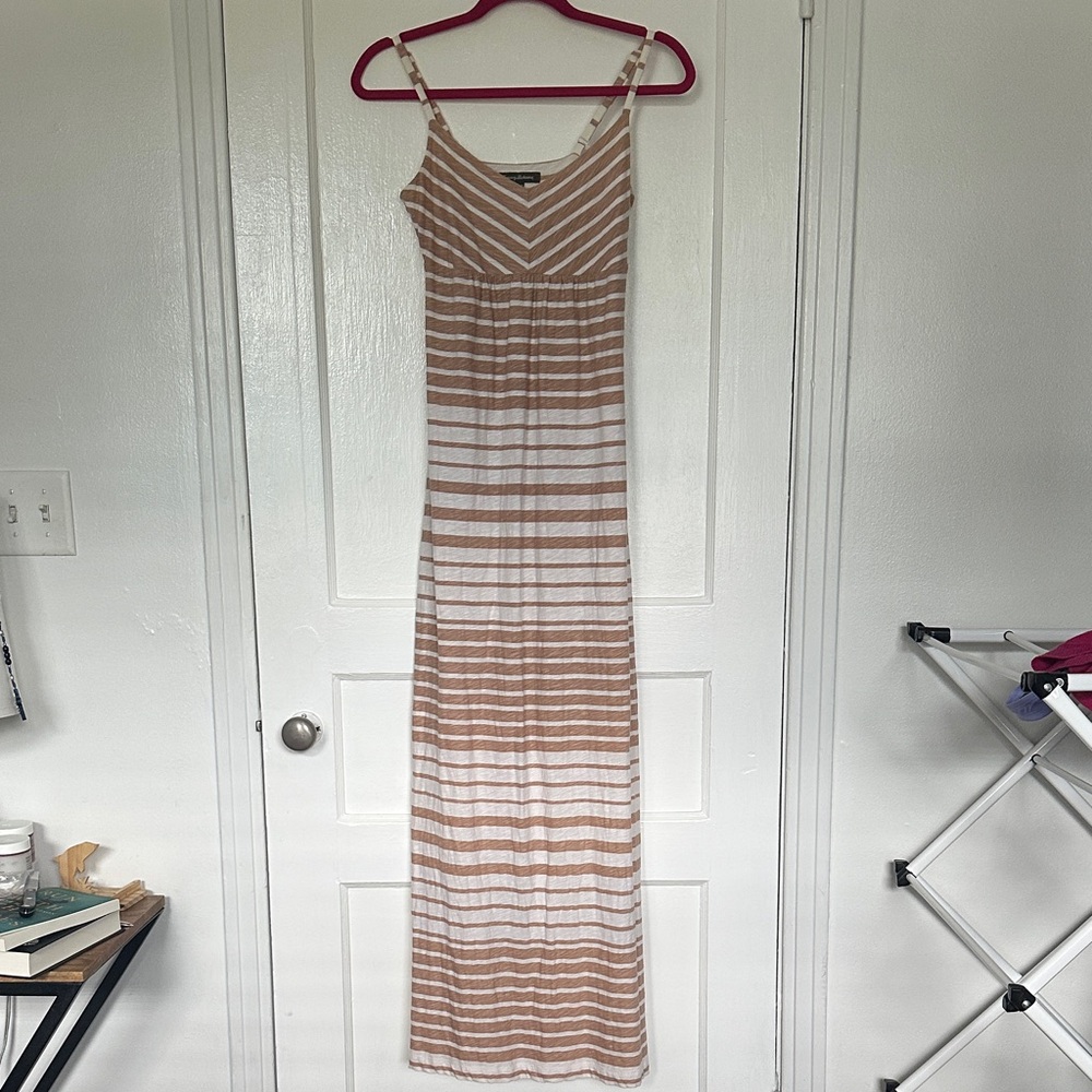 Tommy Bahama Tan and White Striped Maxi Dress